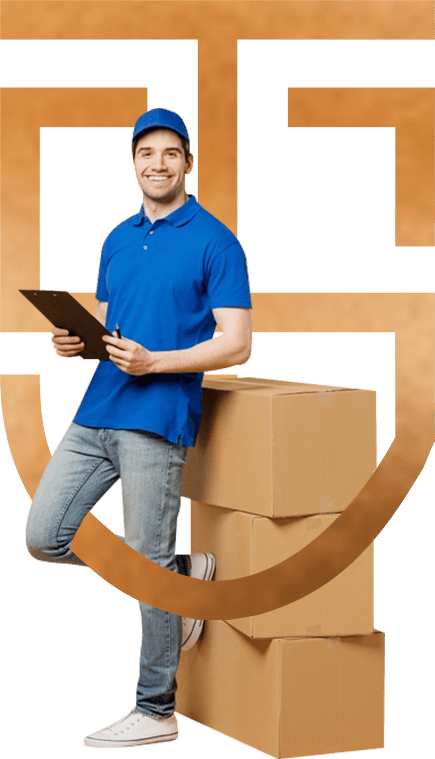 A Boy Holding A Note & Pen Standing With The Support Of Boxes