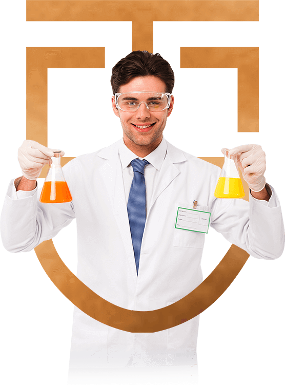 A Scientist Wearing Eye Glasses Holding Chemical Beaker In Both Hands